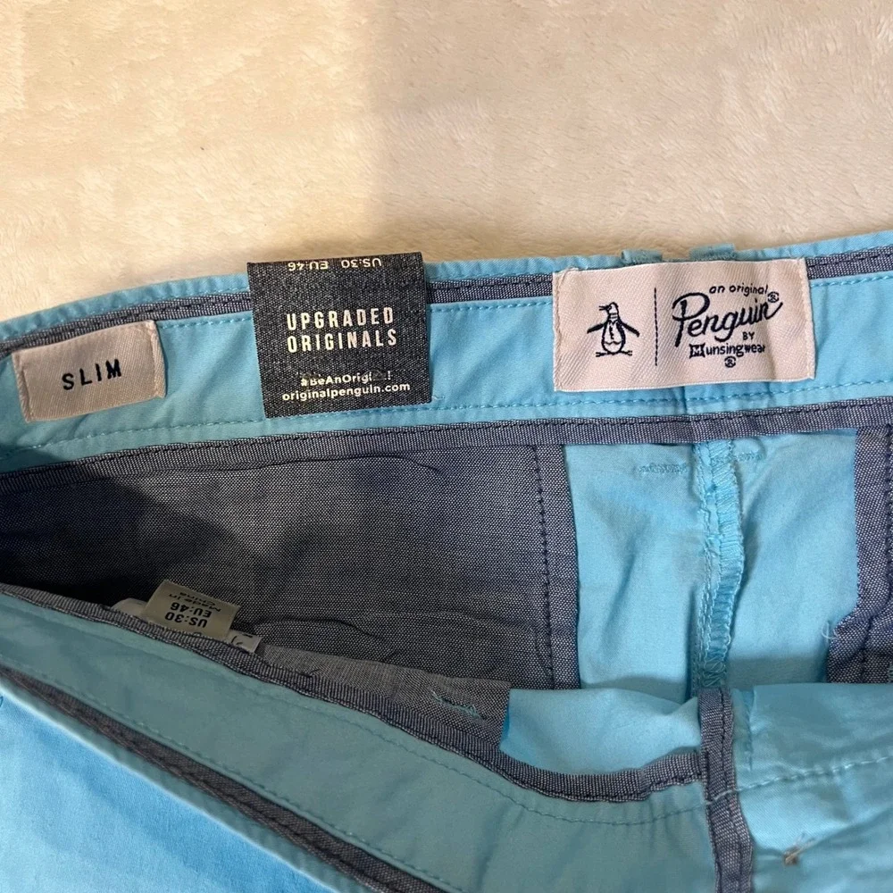 LOT of 2 Penguin P55 Chino Shorts Slim Fit Mens *32 Blue & Red Golf Active NWT